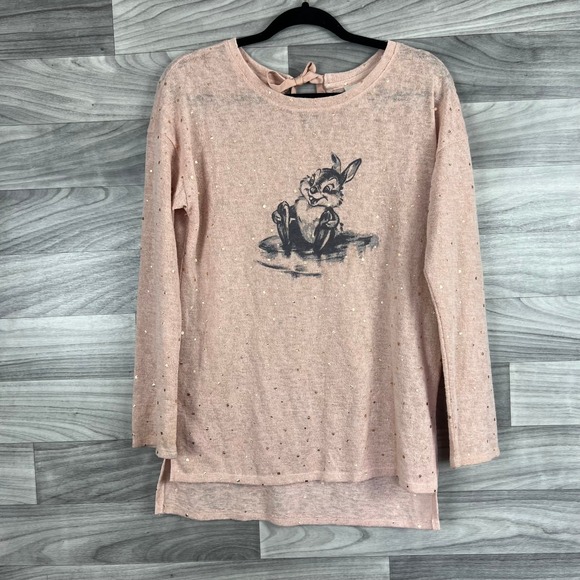 Disney Sweaters - Disney By LC Sweater Womens XS Pink Sparkly Thumper High Low Tunic Long Sleeve